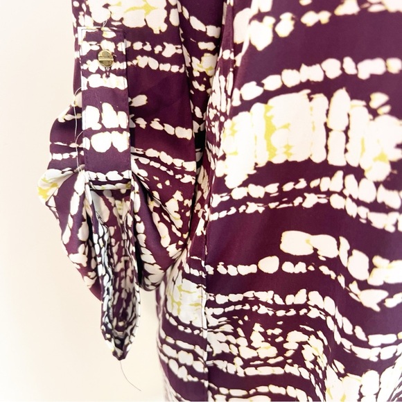 MOSSIMO BURGUNDY OFF-WHITE BOHO 3/4 ROLL TAB SLEEVE SHIFT DRESS WOMENS SZ MEDIUM - Picture 2 of 5